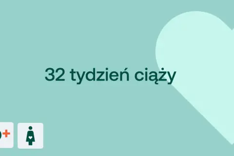 32 tydzień ciąży. Waga dziecka w tym okresie jest już znacząca. Ikony D+ i kobiety w ciąży.