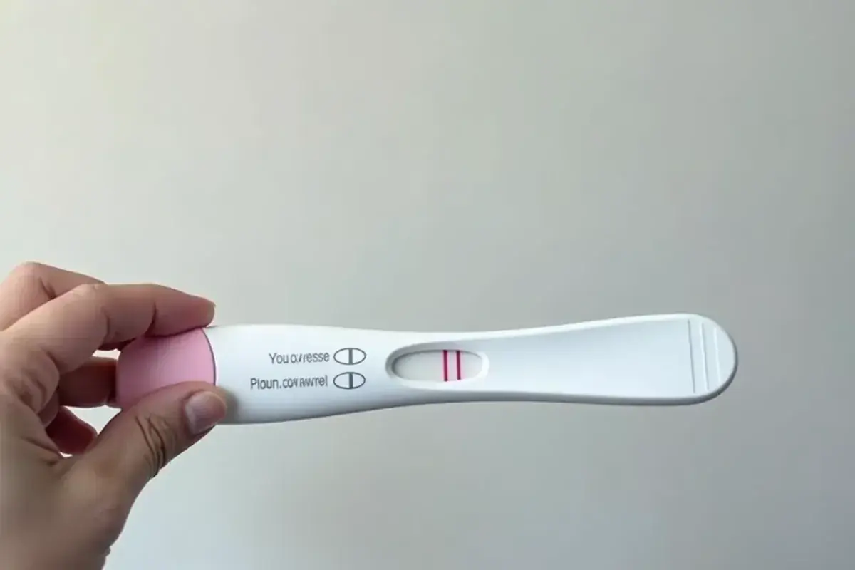 Test ciążowy negatywny. Dwie kreski kontrolne, brak kreski testowej.